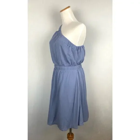 Abercrombie & Fitch One Shoulder Dress Sz Small Tall Crepe Ruched Blue NWT - Picture 4 of 11